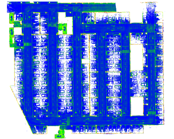 图4 建筑和室内停车场区域的预建高精点云地图 图4 建筑和室内停车场区域的预建高精点云地图